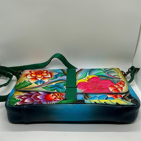Anuschka Anna Vividly Colorful Hand Painted Floral Shoulder Bag Purse 🌺🌺 - Picture 4 of 7